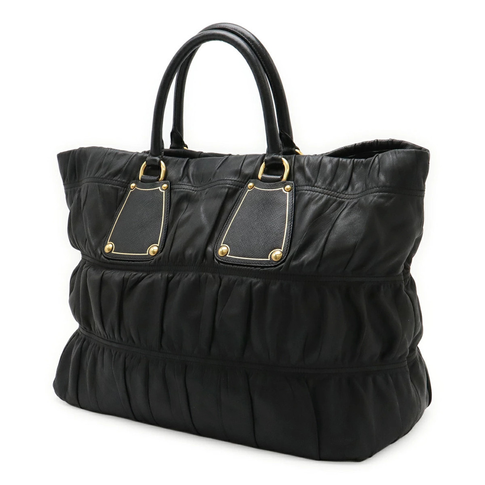 Prada NERO Handbag Leather Black Bag Gathered Tote Black